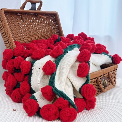 Handgebreide Gehaakte Roos Lelietje-van-dalen Gebreide Deken 3D Bloemen Acryl Kantoor Middagdutje Zacht Warm Decoratieve Deken Bed Bank