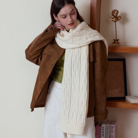 Winter Chunky Cable Knit Scarf Soft Warm Polyester Solid Color Scarf Shawl Wrap For Men Women Outdoor Neck Warmer