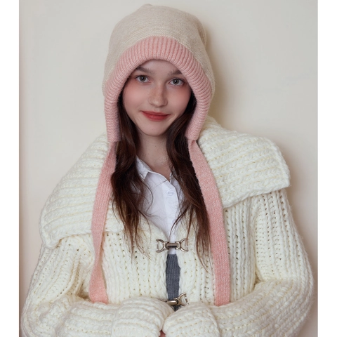 Berretto in Maglia di Misto Lana a Blocchi di Colore Vintage per Donna Inverno Caldo Protezione per Le Orecchie Balaclava Moda