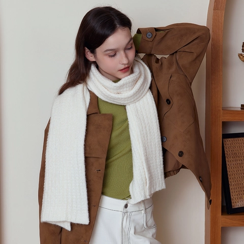 Sciarpa in Misto Lana Tinta Unita Lavorata a Maglia Uomo Donna Inverno Calda Spessa Scaldacollo Retrò Stile Preppy a Costine