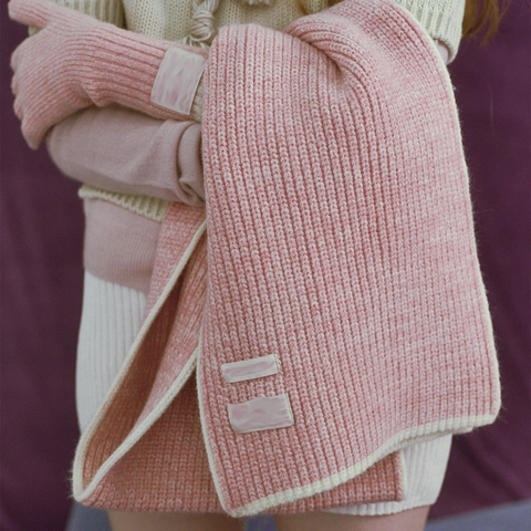 Damen Strickschal Wollmischung Winter Warm Dick Kontrastrand Macaron Farben Weich Vielseitiger Schal