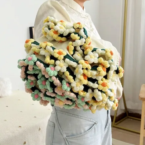 Handgemaakt Gehaakt 3D Boeket Throw Deken Acryl Gebreide Florale Madeliefje Deken Voor Sofa Bed Home Decor Cadeau