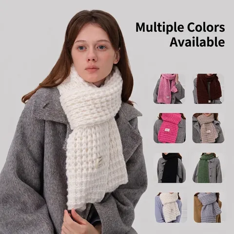 Bufanda Minimalista de Punto Grueso para Mujer Hombre Invierno Cálido Color Sólido Chal de Poliéster Suave Accesorio de Moda