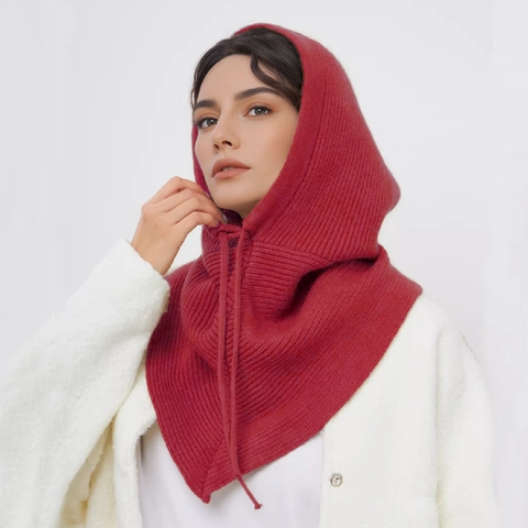 Passamontagna Invernale a Maglia Sciarpa con Cappuccio Coulisse Scaldacollo Cappello a Costine per Uomo Donna Tinta Unita Caldo