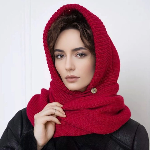 Sciarpa con Cappuccio Balaclava Scaldacollo in Maglia con Bottone Tinta Unita Cappello e Sciarpa Invernali Donna Uomo Misto Acrilico