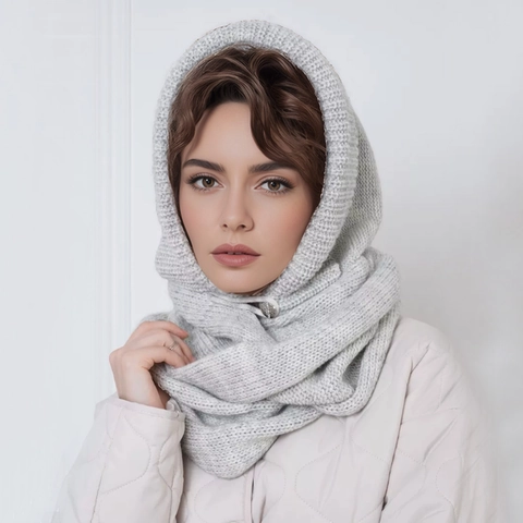 Sciarpa con Cappuccio Balaclava Scaldacollo in Maglia con Bottone Tinta Unita Cappello e Sciarpa Invernali Donna Uomo Misto Acrilico