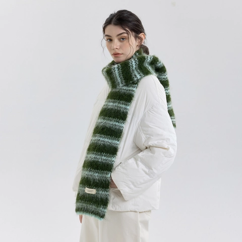 Écharpe en Tricot à Rayures Style Coréen pour Femmes Hiver Chaud Mélange de Laine Douce Peluche Rayée Casual Tour de Cou