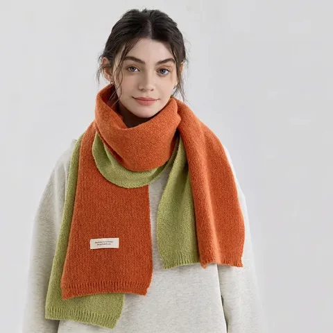 Écharpe Tricotée Chaude d'Hiver Pour Femmes Hommes Couleur Unie Sensation Cachemire Doux Châle Longue Écharpe Accessoire de Mode Minimaliste