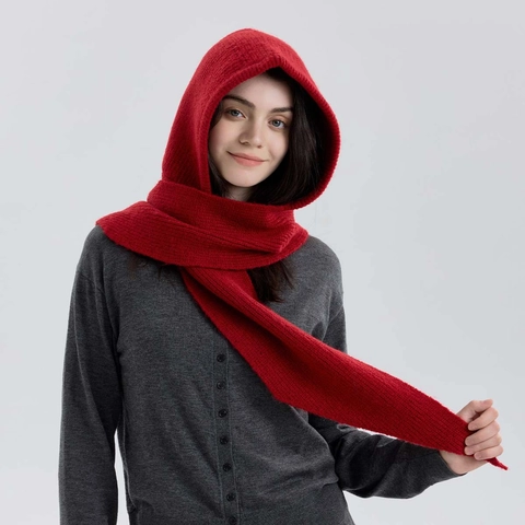 Sciarpa con Cappuccio Invernale da Donna In Maglia Misto Lana Passamontagna Cappello Integrato Caldo Antivento Scaldacollo