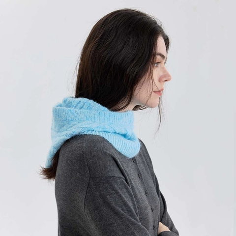 Women Cable Knit Wool Blend Balaclava Hat Winter Warm Hooded Scarf Windproof Solid Color Outdoor Knitted Beanie Warmer