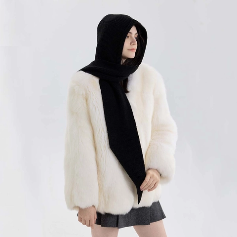 Sciarpa con Cappuccio Invernale da Donna In Maglia Misto Lana Passamontagna Cappello Integrato Caldo Antivento Scaldacollo