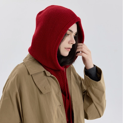 Passamontagna Tinta Unita Sciarpa con Cappuccio a Maglia per Donna Autunno Inverno Antivento Caldo Cappello a Maglia Regolabile