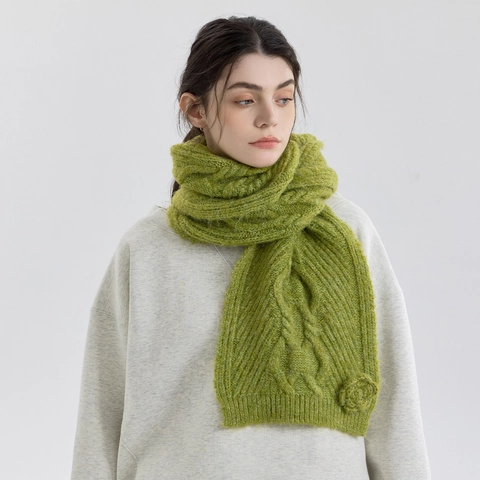 Sciarpa da Donna Invernale in Misto Lana a Trecce Con Decorazione a Rosa Sciarpa Lunga Spessa Calda e Morbida Scaldacollo per Uso Quotidiano Moda Casual