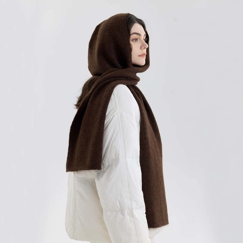 Sciarpa con Cappuccio da Donna a Maglia Tinta Unita Misto Lana Invernale Calda Balaclava Per Esterno Moda Quotidiana