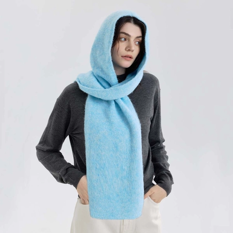 Sciarpa con Cappuccio da Donna a Maglia Tinta Unita Misto Lana Invernale Calda Balaclava Per Esterno Moda Quotidiana