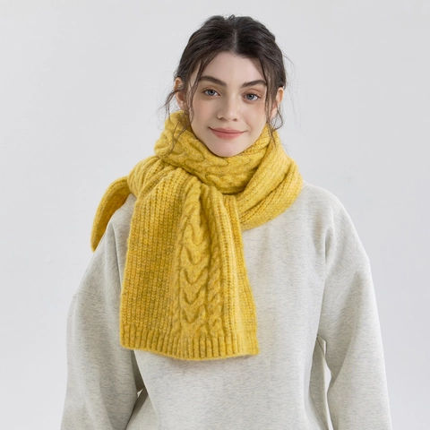 Women's Cable Knit Wool Blend Scarf Thick Warm Winter Solid Color Shawl Retro Korean Style Soft Long Fringe-less Scarf