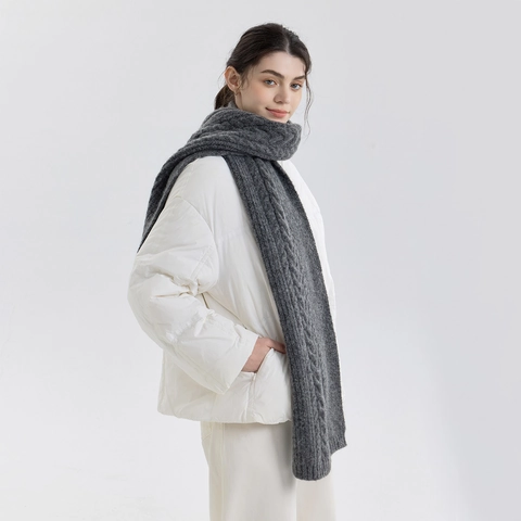 Women's Cable Knit Wool Blend Scarf Thick Warm Winter Solid Color Shawl Retro Korean Style Soft Long Fringe-less Scarf