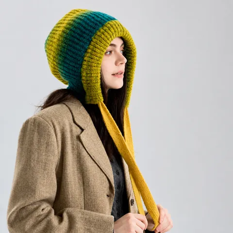 Cappello Beanie a Maglia Sfumato da Donna Con Cinturini Proteggi Orecchie Foderato in Pile Caldo Cappello Invernale Antivento Accessori