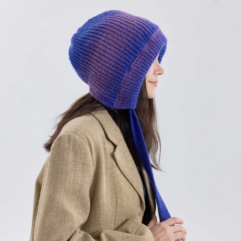 Dames Gradiënt Gebreide Muts Met Oorbeschermingsbanden Fleece Gevoerd Warm Winter Hood Muts Winddicht Outdoor Accessoires