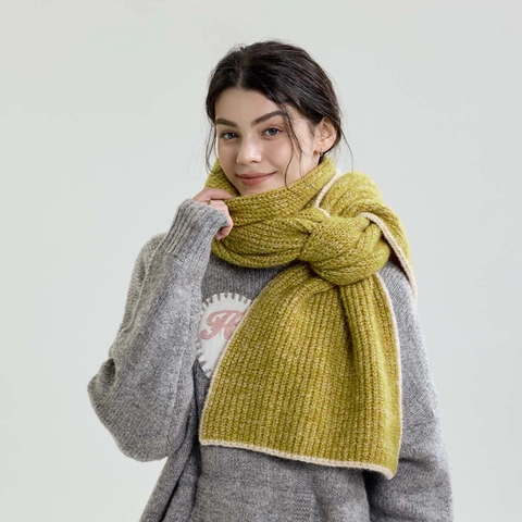 Giapponese Sciarpa in Maglia Misto Lana con Bordo a Contrasto per Donna Uomo Colori Macaron Calda Sciarpa Invernale