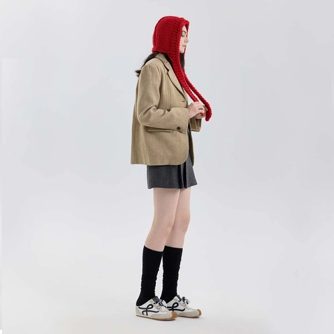 Handgefertigte Wollmischung Strickmütze Sturmhaube Mit Langen Bindebändern Warme Winddichte Wintermütze Für Damen Herren Mode Kopfbedeckung