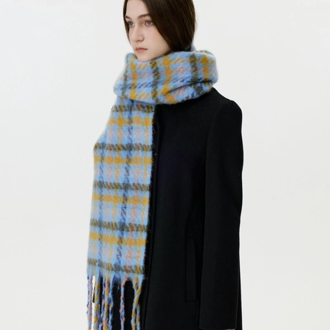Winter Plaid Tassel Scarf For Women Thick Warm Faux Mohair Long Scarf Multi Color Checked Striped Shawl Wraps For Cold Weather