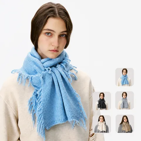 Bufanda de Punto de Mezcla de Lana de Color Sólido Unisex Con Borlas Bufanda Cálida de Invierno Suave para Hombres Mujeres Moda Flecos