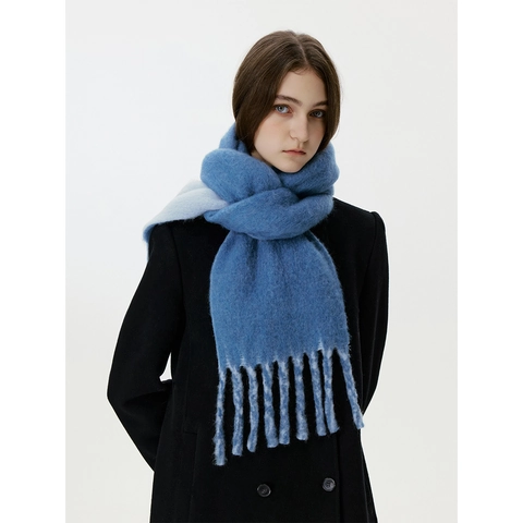 Damen Verdickter Wollmischung Quasten Schal Minimalistisch Einfarbig Patchwork Stola Warmer Winter Schal Für Damen Mode Tuch