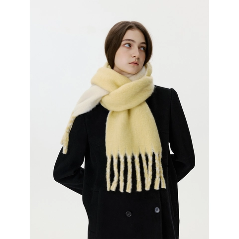Damen Verdickter Wollmischung Quasten Schal Minimalistisch Einfarbig Patchwork Stola Warmer Winter Schal Für Damen Mode Tuch
