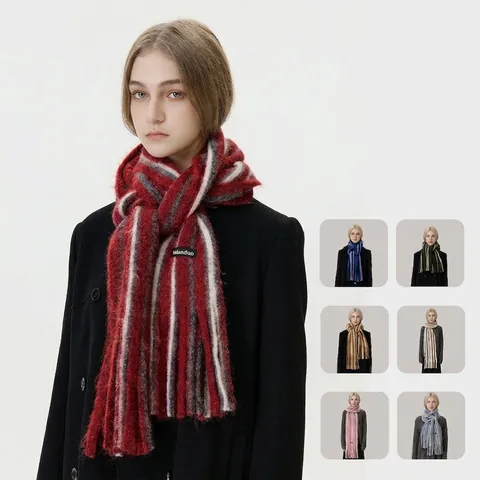 Sciarpa Donna in Misto Lana a Righe Invernale Calda Stola Lunga Con Nappine Stile Vintage Morbida Avvolgente Collo Accessorio