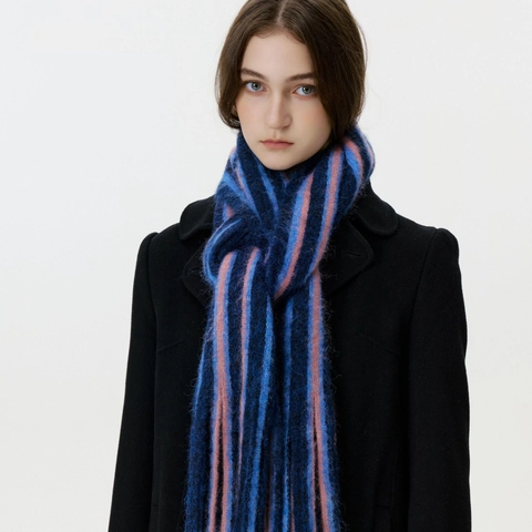 Sciarpa Donna in Misto Lana a Righe Invernale Calda Stola Lunga Con Nappine Stile Vintage Morbida Avvolgente Collo Accessorio