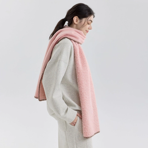 Women Wool Blend Winter Scarf Thickened Warm Minimalist Solid Color Shawl With Whipstitch Edge Fashion Cozy Boucle Wrap