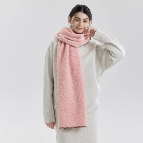 Women Wool Blend Winter Scarf Thickened Warm Minimalist Solid Color Shawl With Whipstitch Edge Fashion Cozy Boucle Wrap
