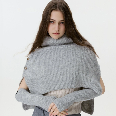 Damen Dick Gestrickt Stehkragen Knopf Schal Kragen Pullover Warm Wollmischung Winter Halswärmer Wickelschal Für Den Außenbereich