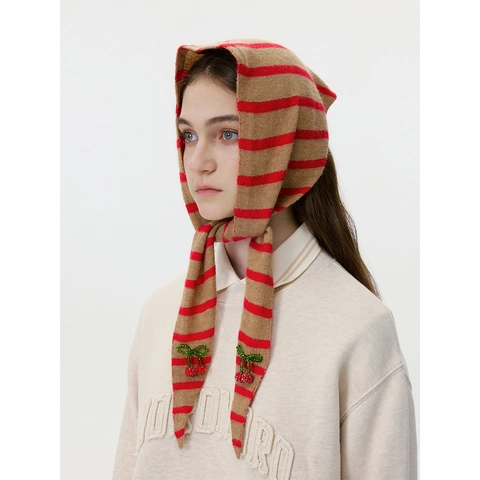 Bufanda Triangular de Mezcla de Lana de Punto para Mujer con Bandana de Cereza de Ganchillo Hecha a Mano 3D Calentador de Cuello
