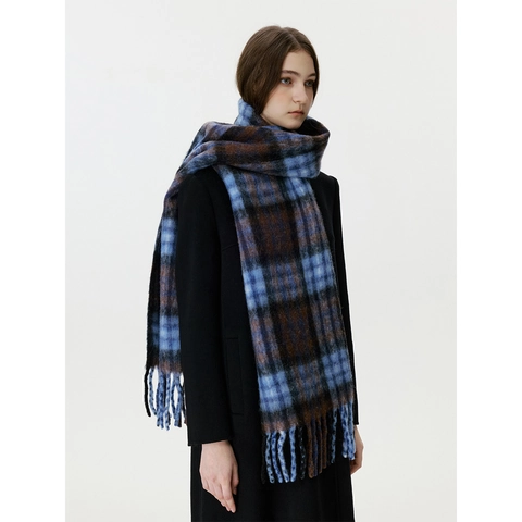 Écharpe Plaid Chaude d'Hiver en Mélange de Laine pour Hommes Femmes Rétro à Carreaux Gland Châle Enveloppant Cache-Cou Jacquard Accessoires Extérieurs
