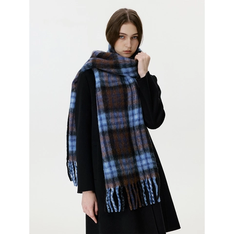Écharpe Plaid Chaude d'Hiver en Mélange de Laine pour Hommes Femmes Rétro à Carreaux Gland Châle Enveloppant Cache-Cou Jacquard Accessoires Extérieurs