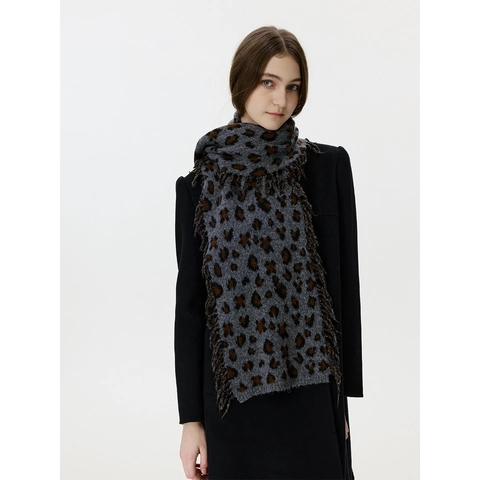 Écharpe en Tricot Imprimé Léopard Rétro Tendance pour Femme Hiver Châle Épais Avec Glands Doux Chaud Mélange de Laine