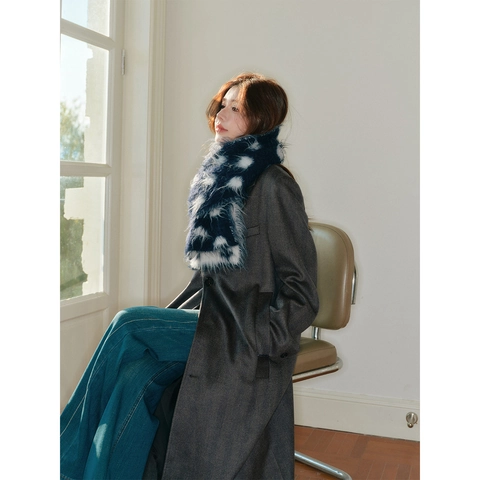 Écharpe en Tricot à Pois en Mélange de Laine Rétro Style Coréen Douce Chaude Épaisse Hiver Jacquard pour Femme Accessoires Mode