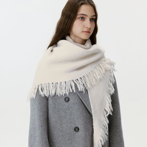 Knitted Triangle Scarf Wool Blend Solid Color Tassel Shawl Cape For Women Autumn Winter Warm Minimalist Fashion Accessory
