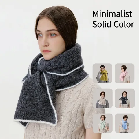 Soft Wool Blend Knitted Scarf With Contrast Trim White Edging Warm Winter Neck Wrap For Women Men Casual Daily Scarf Shawl