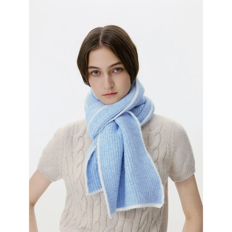 Soft Wool Blend Knitted Scarf With Contrast Trim White Edging Warm Winter Neck Wrap For Women Men Casual Daily Scarf Shawl