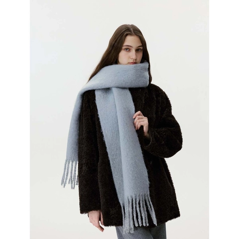 Women's Solid Color Wool Blend Tassel Scarf Thick Soft Fluffy Winter Warm Shawl Elegant Fringe Wrap Scarf For Women