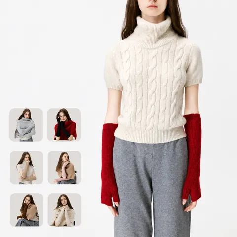Korean Minimalist Fingerless Gloves Soft Solid Color Wool Blend Cable Knit Arm Warmers Women Men Winter Warm Fashion Sleeves