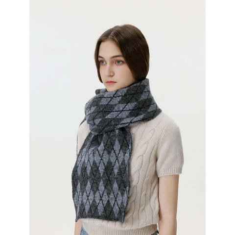Bufanda de Rombos de Mezcla de Lana Unisex Jacquard Gruesa Cálida de Invierno Calentador de Cuello Patrón Geométrico para Hombre Mujer