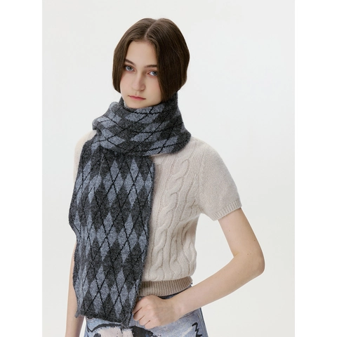 Bufanda de Rombos de Mezcla de Lana Unisex Jacquard Gruesa Cálida de Invierno Calentador de Cuello Patrón Geométrico para Hombre Mujer
