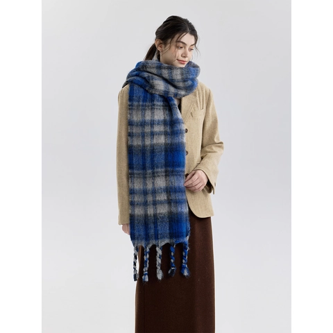 Écharpe en Mélange de Laine à Carreaux pour Hommes Femmes Hiver Épaissie Douce Chaude Châle Avec Glands Mode Classique Carreaux