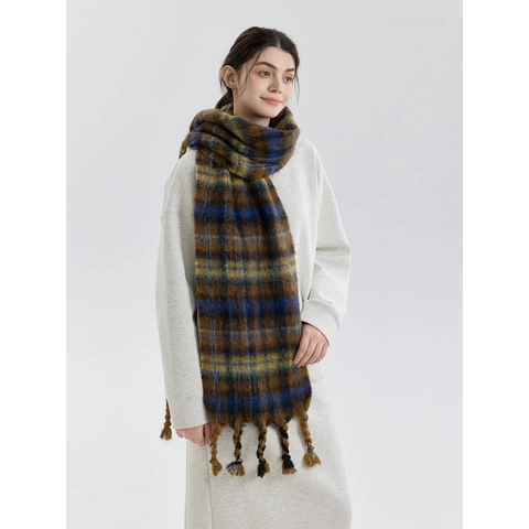 Écharpe en Mélange de Laine à Carreaux pour Hommes Femmes Hiver Épaissie Douce Chaude Châle Avec Glands Mode Classique Carreaux