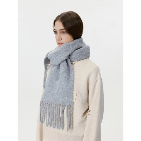 Sciarpa Invernale in Misto Lana Tinta Unita Con Nappine Per Donna Calda Morbida Tessuta Avvolgente Moda Minimalista Scaldacollo