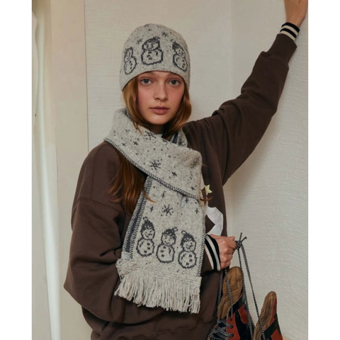 Sciarpa a Maglia Misto Lana con Pupazzo di Neve Jacquard da Donna Invernale Calda Nappe Pois Fiocco di Neve Natale Accessori